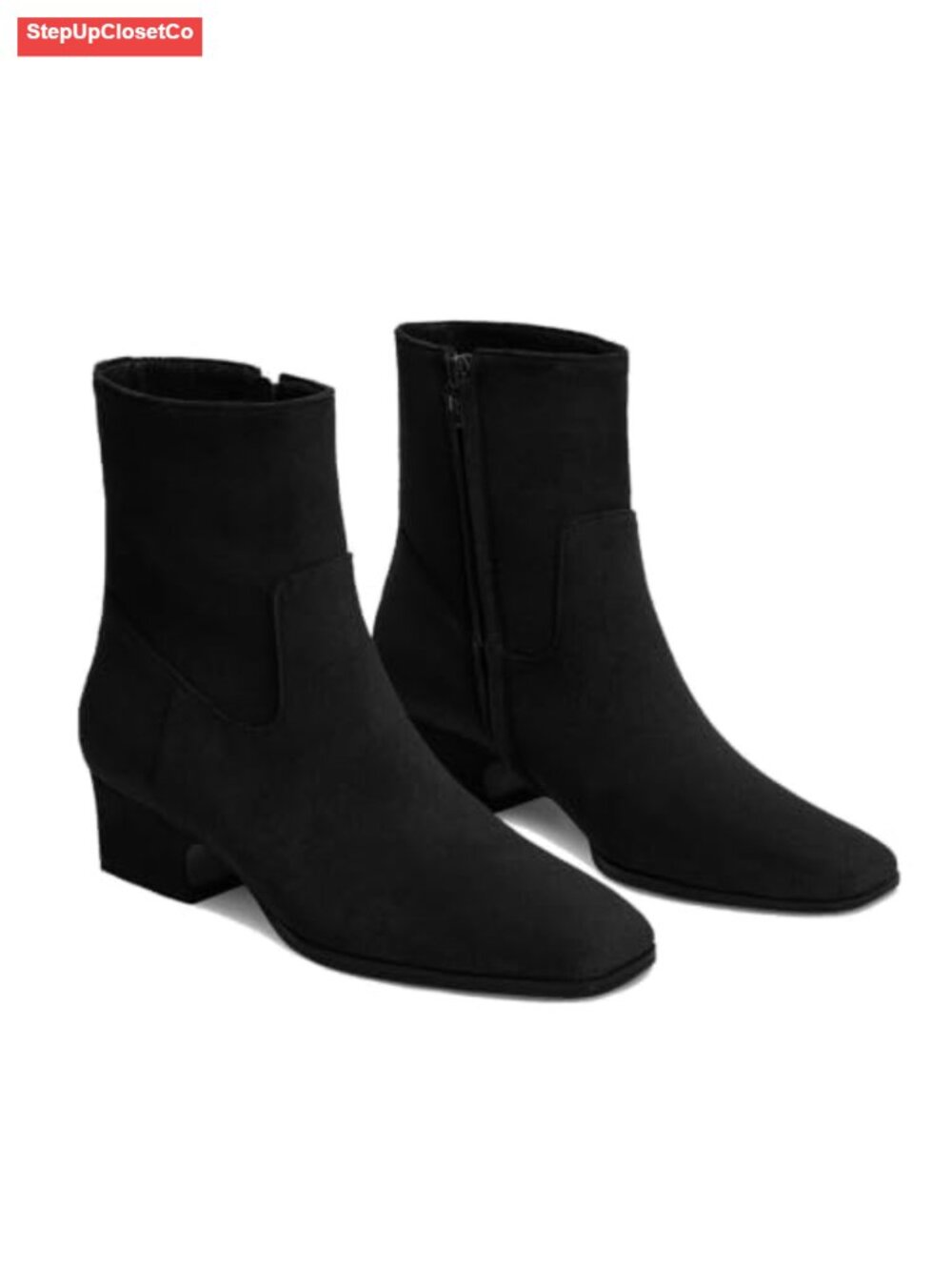 RJYLP Women's Ankle Boots Square Toe Low Chunky Block Heel Booties Side Zipper